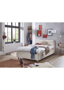 Meise M&ouml;bel Kinderbett MEISE.M&Ouml;BEL "COSY in de Breiten 90, 120 & 140 erh&auml;ltlich, wahlweise mit Bettkasten", beige, B:132cm H:90cm L:215cm, Betten, Kinderbett, wahlweise mit Holzfu&szlig; in schwarz oder eiche, inkl. USB-Anschluss