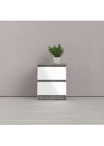 Nachttisch Home Affaire "Naia", wei&szlig; (wei&szlig; hochglanz, betonfarben), B:40,4cm H:49,5cm T:50cm, Tische, Nachttisch, Eleganter Nachttisch mit 2 Schubladen