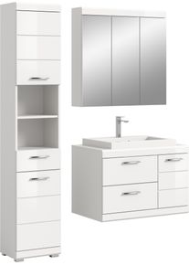 Badm&ouml;bel-Set Welltime "SIENA, 3-tlg., Waschtisch inkl. WB, Spiegelschrank & Hochschrank", wei&szlig; (wei&szlig;, wei&szlig; hochglanz), B:132cm H:191cm T:34cm, Holzwerkstoff, MDF, Spiegelglas, Kastenm&ouml;bel-Sets, Badm&ouml;bel-Set, Badm&ouml;bel, Kombination, Badezimmer, Badset, M&ouml;bel-Set, Set