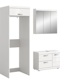 Badm&ouml;bel-Set Welltime "SIENA, 3-tlg., WBU, Spiegelschrank & Waschmaschinenschrank, MDF-Front", wei&szlig; (wei&szlig;, wei&szlig; hochglanz), B:161cm H:200cm T:68cm, Holzwerkstoff, MDF, Spiegelglas, Kastenm&ouml;bel-Sets, Badm&ouml;bel-Set, Badm&ouml;bel, Kombination, Badezimmer, Badset, M&ouml;bel-Set, Set