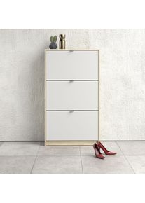 Schuhschrank Home Affaire "Shoes Schuhaufbewahrung, Schuhkommode, Schuhregal", wei&szlig; (eichefarben, wei&szlig;), B:70,3cm H:123,6cm T:24,05cm, FSC-zertifizierter Holzwerkstoff, Schr&auml;nke, Schuhschrank, mit drei Klappen, 2 B&ouml;den, H&ouml;he 123 cm, ca. 18 Paar Schuhe