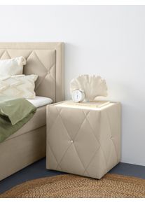 Nachttisch Home Affaire "Alfie", beige (beige, plexi milchglas), B:50cm H:53cm T:50cm, Tische, Nachttisch, mit Beleuchtung und Bezug aus Samtverlours