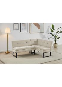 Eckbank OTTO HOME "Geranie, Sitzbank, Essbank, pflegeleichter Strukturstoff", beige (cremefarben), B:184cm T:61,5cm, Polyester, Sitzb&auml;nke, Eckbank, Eckbank inkl. Stauraum, Pulverbeschichtetes Metallgestell
