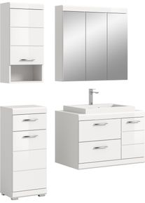 Badm&ouml;bel-Set Welltime "SIENA, 4-tlg, Waschtisch ink WB, Spiegelschrank, H&auml;nge- & Unterschrank", wei&szlig; (wei&szlig;, wei&szlig; hochglanz), B:132cm H:191cm T:50cm, Holzwerkstoff, MDF, Spiegelglas, Kastenm&ouml;bel-Sets, Badm&ouml;bel-Set, Badm&ouml;bel, Kombination, Badezimmer, Badset, M&ouml;bel-Set, Set
