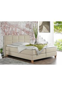 Boxspringbett Home Affaire "Casey", beige (creme, beige), B:171cm L:209cm, Struktur fein (100% Polyester), Komplettbetten, Boxspringbett, in 5 Breiten, 3 Ausf&uuml;hrungen, 2 H&auml;rtegraden, Steppung, Topper