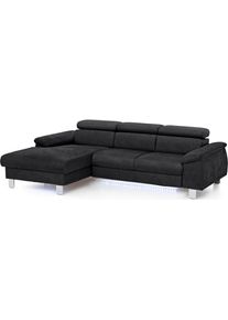 Ecksofa COTTA "Komaris L-Form, B: 244 cm", schwarz, B:244cm H:72cm T:166cm, Microfaser PRIMABELLE (100% Polyester);Kunstleder SOFTLUX(100%Polyurethan);Feinstruktur (100% Polyester);Kunstleder SOFTLUX/Struktur (100%Polyurethan, 90%Polyester, 10% Polyacryl), Sofas, Ecksofa, mit Kopfteilverstellung, optional Bettfunktion, Bettkasten & Licht