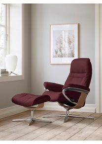 Relaxsessel stressless "Sunrise", grau (grau batick), B:92cm H:105cm T:80cm, Leder BATICK: BATICK ist ein leicht korrigiertes, durchgef&auml;rbtes und genarbtes M&ouml;belleder, bei dem die meisten Unebenheiten und Spuren in der Regel entfernt wurden., Sessel, Relaxsessel, mit Cross Base, Gr&ouml;&szlig;e S, M & L, Holzakzent Eiche