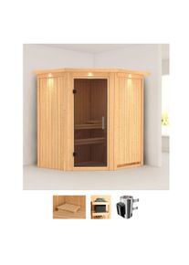 Sauna Karibu "Tomke", beige (naturbelassen), Saunaofen, integrierte Steuerung, 3,6 kW, Saunen, Sauna, Ofen 3,6 kW intgr. Strg