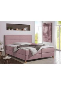 Boxspringbett Home Affaire "Caria", rosa, B:211cm L:209cm, Strukturstoff-Bezug (100% Polyester);Topperbezug 100% Polyester, Komplettbetten, Boxspringbett, in 5 Breiten, 3 Matratzen-Ausf&uuml;hrungen, 2 H&auml;rtegraden, Topper