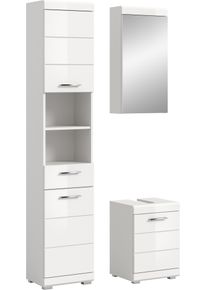 Badm&ouml;bel-Set Welltime "SIENA, 3-tlg., Waschbeckenunterschrank, Spiegelschrank & Hochschrank", wei&szlig; (wei&szlig;, wei&szlig; hochglanz), B:92cm H:191cm T:34cm, Holzwerkstoff, MDF, Spiegelglas, Kastenm&ouml;bel-Sets, Badm&ouml;bel-Set, Badm&ouml;bel, Kombination, Badezimmer, Badset, M&ouml;bel-Set, Set