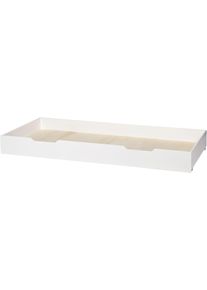 Bettschubkasten Woood "Nikki mit geb&uuml;rstetem Massivkiefer und Rollen B 94 x T 198 x H 20 cm", wei&szlig;, B:198cm H:20cm T:94cm, Massivholz, Schubladen, Bettschubkasten, Als Stauraum- oder G&auml;stebettschublade nutzbar, MDF-Boden, Pfleiglicht