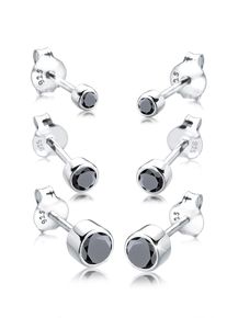 Ohrstecker-Set Elli "Ohrringe 3er Stecker Set Basic Ohrstecker Zirkonia 925 Sterling Silber", schwarz, Ohrringe, Damen, mit Stein, Silber 925 (Sterlingsilber), Ohrstecker-Set