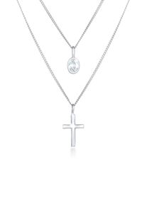 Silberkette Elli "Halskette Layer Zirkonia Kreuz Glaube 925 Silber" Gr. 40, silber, Halsketten, Damen, Silber 925 (Sterlingsilber), Silberkette
