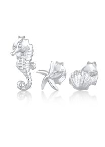 Ohrstecker-Set Elli "Ohrringe Seestern Muschel Seepferd Ozean (3 tlg) 925 Silber" Gr. 12, silber, Ohrringe, Damen, 12, ohne Stein, Silber 925 (Sterlingsilber), Ohrstecker-Set