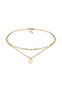 Silberkette Elli "Halskette Choker Layer Vintage Pl&auml;ttchen Anh&auml;nger 925 Silber" Gr. 36, gold, Halsketten, Damen, Silber 925 (Sterlingsilber), Silberkette