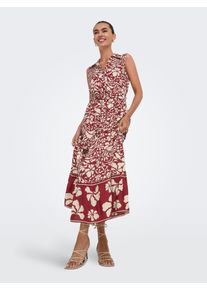 Maxikleid Only "ONLVIBE LIFE S/L SHIRT LONG DRESS WVN", Damen, Gr. S, N-Gr, rot (merlot aop:cd narri prinit), Web, Obermaterial: 100% Viskose, bedruckt, regular fit lang, Kleider Maxikleid, Sommerkleid