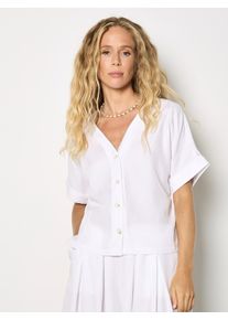 Shirtbluse Apricot "Leichtes Shirt mit V-Ausschnitt", Damen, Gr. XL (42), wei&szlig;, gewebt, Obermaterial: 96% LyocellTENCEL LyoT. 4% Leinen LI., uni, V-Ausschnitt, Gerade, Blusen Shirtbluse, mit Knopfleiste