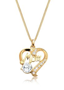 Silberkette Elli "Halskette Herz Mom Schriftzug mit Zirkonia 925 Sterling Silber vergoldet" Gr. 45, gold, Halsketten, Damen, mit Stein, Silber 925 (Sterlingsilber), Silberkette