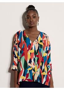 Klassische Bluse Apricot "Blusentop", Damen, Gr. M (38), orange, gewebt, Obermaterial: 100% Viskose CV., gemustert, V-Ausschnitt, Fledermaus&auml;rmel, Blusen Klassische Bluse, mit Farbblock-Muster