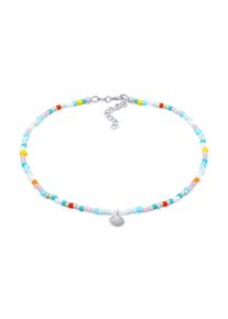Fu&szlig;kette Elli "Fu&szlig;schmuck Muschel Glas Kugeln Bunt Sommer Beach 925 Silber" Gr. 22, silber, Fu&szlig;ketten, Damen, Silber 925 (Sterlingsilber), Fu&szlig;kette