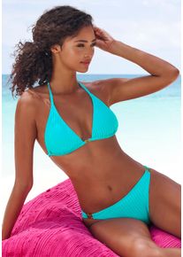 Triangel-Bikini Lascana "Omono", Damen, Gr. 38, Cup A/B, blau (t&uuml;rkis), Recycling-Polyamid, Strukturmuster, Bikini-Sets Triangel-Bikini, mit Zierschnallen, Topseller