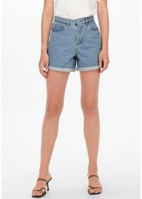 Jeansshorts Only "ONLVEGA &ndash; Jeansshorts mit hohem Bund und Aufschlag", Damen, Gr. L (40), N-Gr, blau (light blau denim), Denim/Jeans, Obermaterial: 100% Baumwolle, unifarben, regular fit kurz, Jeans Jeansshorts, Baumwolle, regular fit, High Waist