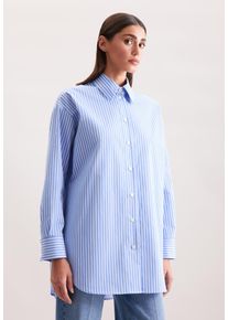 Hemdbluse Seidensticker, Damen, Gr. L (40), blau, 100% Baumwolle, gestreift, oversize, ohne Ausschnitt, Blusen Hemdbluse, 1/1 Kragen Gestreift