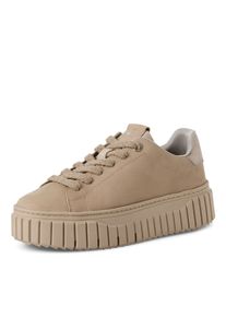 Plateausneaker Tamaris, Damen, Gr. 40, beige, Leder, unifarben mit Farbeinsatz, Schuhe Plateausneaker, Freizeitschuh, Halbschuh, Schn&uuml;rschuh mit Eye-Catcher Plateau