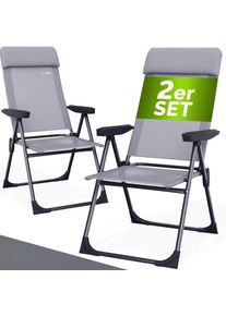Casaria Gartenstuhl klappbar 2er-Set Grau Alu Hochlehner verstellbar