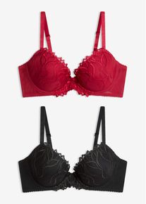bonprix Femei Sutien vătuit cu broderie fină (2buc.), roşu, 90C