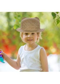 Kids Straw Sun Hat Wide Brim Woven Breathable Uv Protection Beach Picnic Outdoor Play Summer Vacation Portable Unisex Toddler