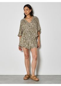 Klassische Bluse Apricot "Ikat-Bluse", Damen, Gr. XL (42), gr&uuml;n (khaki), gewebt, Obermaterial: 99% Viskose LENZING ECOVERO CV LenzEcov. 1% metallisierte Fasern MTF., gemustert, V-Ausschnitt, Blusen Klassische Bluse, Druck