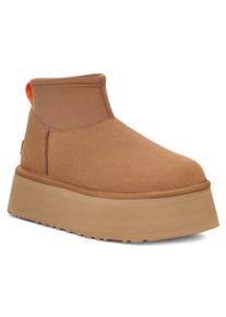 UGG Australia Plateaustiefelette UGG "CLASSIC MINI DIPPER", Damen, Gr. 11 (42), braun (chestnut), Textil, Veloursleder, Schuhe Plateaustiefelette, Schlupfboots, Winterstiefel, Snowboots mit Plateausohle