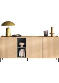 Sideboard OTTO HOME "Badia, 182 cm breit, 2 T&uuml;ren, Anrichte, Kommode, Stauraumschrank", eiche lindberg dekor, B:182cm H:80cm T:42cm, Holzwerkstoff, Sideboards, Sideboard, Innenliegendes Top, gerade Metallf&uuml;&szlig;e, salbeigr&uuml;ne Farbakzente