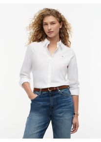 Hemdbluse Tommy Hilfiger "STRETCH REGULAR LS SHIRT", Damen, Gr. 42, wei&szlig; (th optic wei&szlig;), Web, Obermaterial: 97% Baumwolle, 3% Elasthan, unifarben, regular fit normal, 1-Knopf-Manschette mit Schlitz, Blusen Hemdbluse, mit gesticktem Tommy Hilfiger Logo, Regular Fit, Topseller