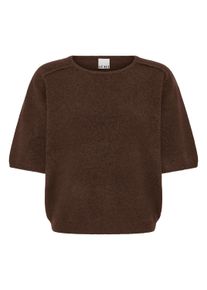 Kurzarmpullover Ichi "Kurzarm-Bluse IHDASILA", Damen, Gr. XS, braun (chicory coffee), Obermaterial: 54% Polyester PES. 23% Polyacryl PAN. 13% Nylon NY. 6% Wolle mw. 4% Elasthan EL., Pullover Kurzarmpullover