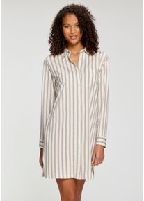 Nachthemd, Damen, Gr. 48/50, N-Gr, braun gestreift, Single Jersey, Obermaterial: 50% Baumwolle, 50% Viskose, VIVANCE DREAMS BY LASCANA, gestreift, loose fit kurz, eingesetzt Manschette, Kleider Nachthemd, mit durchgehender Knopfleiste