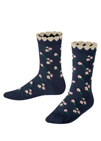 Socken Falke "Ditsy Flowers", M&auml;dchen, Gr. 39-42, blau (space blau (6116)), Obermaterial: 74% Baumwolle CO. 24% Polyamid PA. 2% Elasthan EL., Socken Socken