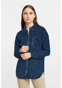 Jeansbluse Pieces "PCMAISIE LS DENIM SHIRT NOOS BC", Damen, Gr. XS, blau (dunkelblau denim), Denim/Jeans, Obermaterial: 100% Baumwolle, unifarben, oversize h&uuml;ftbedeckend, Blusen Jeansbluse