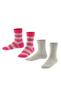 Socken Falke "Happy Stripe 2-Pack", M&auml;dchen, Gr. 39-42, grau (light grau (3400)), Obermaterial: 80% Baumwolle CO. 18% Polyamid PA. 2% Elasthan EL., glatt, Socken Socken