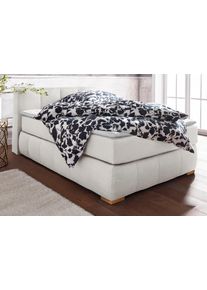 Boxspringbett Home Affaire "Chelles", beige (natur), B:147cm L:225cm, Samtoptik (100% Polyester);Bezug der Spiegelfl&auml;che Matratzendrell aus 100% Polyester;Struktur fein 100% Polyester), Komplettbetten, Boxspringbett, inkl. Kaltschaumtopper, in 5 Breiten und 3 Matratzenarten