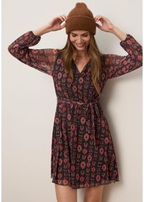 Meshkleid Tamaris "mit taillierter Passform und modischem Muster", Damen, Gr. 44/46, N-Gr, rot, braun, schwarz gemustert, Mesh, Jersey, Obermaterial: 95% Polyester, 5% Elasthan. Futter: 100% Polyester, gemustert, figurbetont kurz, V-Ausschnitt, Kleider Meshkleid, in moderner Mini-L&auml;nge