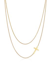 Silberkette Elli "Halskette Kreuz Layer Look 925 Silber" Gr. 40, gold, Halsketten, Damen, Silber 925 (Sterlingsilber), Silberkette