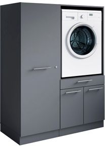 Mehrzweckschrank-Set LAUNDREEZY "Laundreezy, 4-tlg. Mehrzweckschrank-Set B/H/T 118/162/68 cm", grau (anthrazit matt), B:118cm H:162cm T:68cm, Holzwerkstoff, Kastenm&ouml;bel-Sets, Mehrzweckschrank-Set, Breite 118 cm, Soft-Close-Funktion, h&ouml;henverstellbare F&uuml;&szlig;e