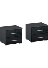 Nachtkommode Rauch "Base", grau (graumetallic, hochglanz effektgrau), B:40cm H:36cm T:40cm, Holzwerkstoff, Sideboards, Nachtkommode, 2er-Set, optional in moderner Hochglanz-Front