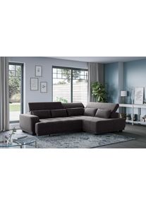 Ecksofa OTTO HOME "Jade L Form, Breite: 270 cm, mit Kopfteilverstellung & Nierenkissen", grau (schwarz), B:270cm H:90cm T:203cm, 100% POLYESTER (PES), Sofas, Ecksofa, optional elektr. Sitztiefenverstellung