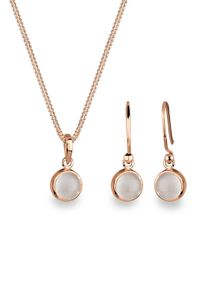 Ohrring und Ketten Set Elli "Schmuckset Mondstein Wei&szlig; 925 Sterling Silber vergoldet" Gr. 45, rosa (rosegold), Schmuck_Sets, Damen, 45, Ohrring und Ketten Set