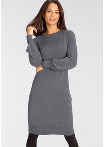 Strickkleid Laura Scott, Damen, Gr. 46, N-Gr, grau (mittelgrau), Strick, Obermaterial: 50% Viskose, 26% Polyamid, 24% Polyester, clean, unifarben, figurbetont kurz, Rundhals, Raglan&auml;rmel angesetztes B&uuml;ndchen, Kleider Strickkleid, mit Schn&uuml;rdetail aus Viskosemischung