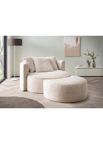 XXL-Sessel "ISALIE Cord, Rundsessel mit Hocker, Lesesessel, Loveseat, Big-Sessel", beige (elfenbein), B:153cm H:98cm T:208cm, LeGer Home by Lena Gercke, Sessel, XXL-Sessel, trendige Bezugsstoffe, 3 Zierkissen, gro&szlig;e Sitzfl&auml;che