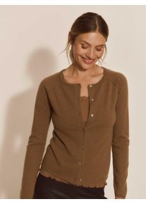 Strickjacke rosemunde "Laica cardigan mit Wolle und Kaschmir", Damen, Gr. XL, braun (coca mocha), Strick, Obermaterial: 70% Wolle, 30% Kaschmir, unifarben, regular fit h&uuml;ftlang, Rundhals, Raglan&auml;rmel Rippstrickb&uuml;ndchen, Strickjacken Strickjacke, mit Rundhalsausschnitt, Woll-Kaschmir-Mix